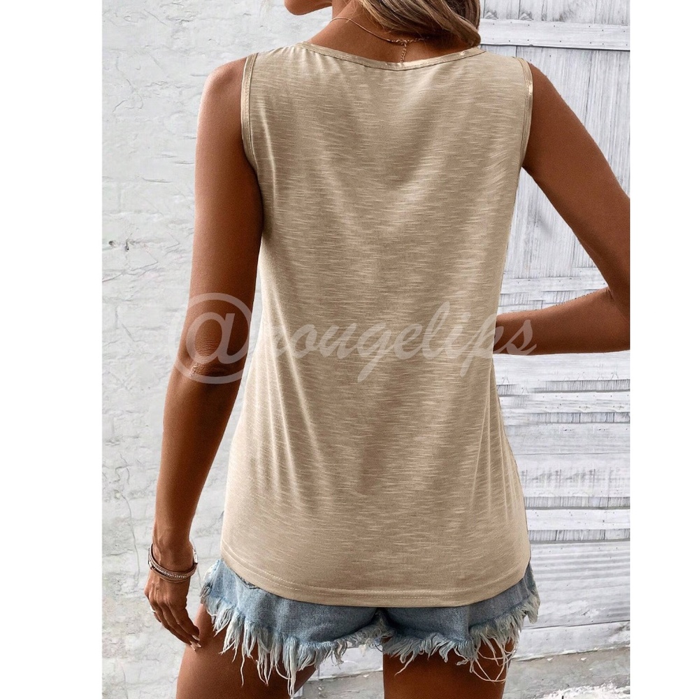Beige Tank Top Gold Piping Trim - Picture 2 of 10
